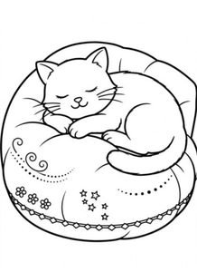 Cat on a Cushion Coloring Page