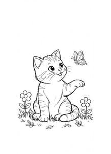 Cat with Butterfly Coloring Page