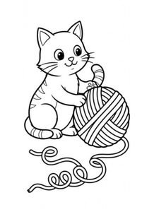 Cat with Yarn Coloring Page