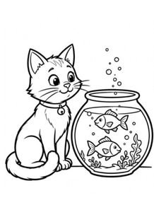 Cat with a Fish Coloring Page