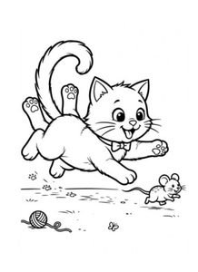 Cute Kitten Playing Coloring Page