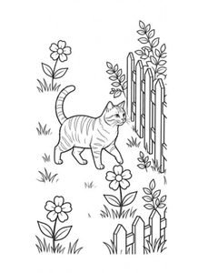 Garden Cat Coloring Page