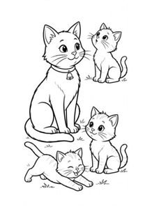 Mother Cat and Kittens Coloring Page