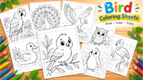 Free printable bird coloring sheets featuring different bird species