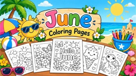 June coloring pages featuring summer