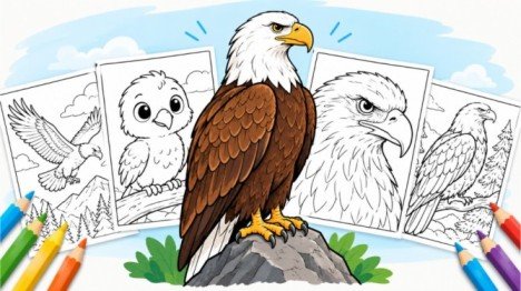 Eagle coloring page with bald eagle and printable eagle designs